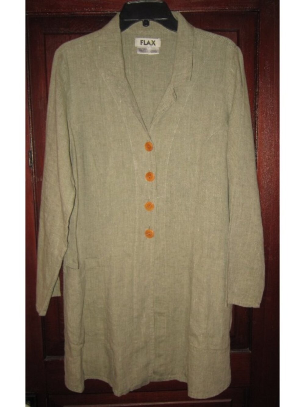 FLAX Size S Linen Duster Jacket Coat Light Pale Green Pockets Topper Lithuania